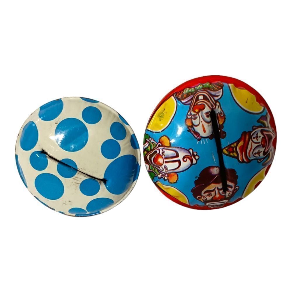 Vintage Tin Litho Noisemakers New Years Eve US Metal Toy Party Clowns Polka Dots